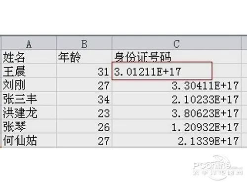 excel身份证号码格式显示方法单元格内容